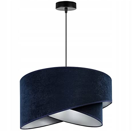 Light-Home Milan Elegant Hängelampe - Modern Deckenlampe für Wohnzimmer Schlafzimmer und Esszimmer - Designer Pendelleuchte aus Metall mit Lampenschirm aus Velours - Marine