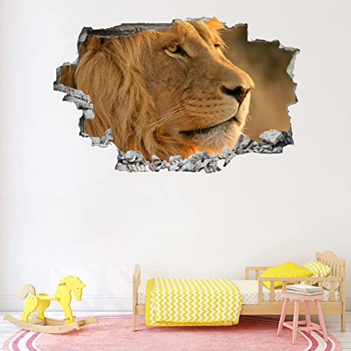 Löwe 3D Wandtattoo I Wandbild Tier Wandaufkleber I Wandsticker Durchbruch Natur Poster Fensterblick I Wand Deko Aufkleber für Wohnzimmer Schlafzimmer Küche Türaufkleber