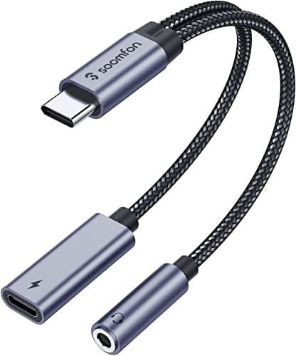 SOOMFON USB C auf 3,5mm Klinke Kopfhörer Adapter und Laden 2 in 1 Typ C Adapter Kopfhörer Laden mit PD 60W Schnellladung Aux Audio Kabel für Samsung S21/S20, Huawei P40/Mate40/30, Pixel 5/4 XL