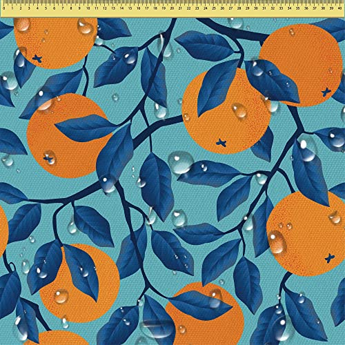 DreamRoots Segeltuch Wasserdicht - Polsterstoff Meterware 160 cm breit - Wasserabweisender Stoff 220 g/m2 600D - Markisenstoff Wasserdicht Meterware Tropical Oranges Laufmeter