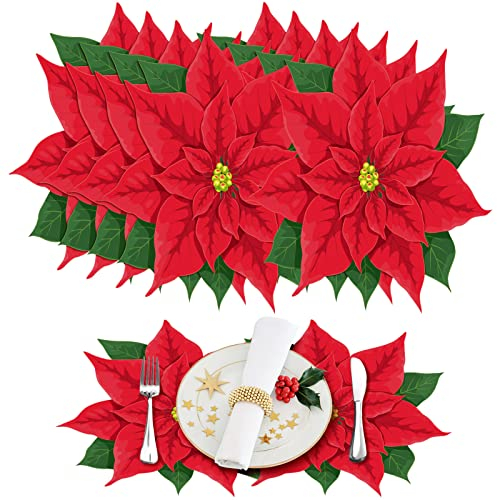 Weihnachtliche Papier-Tischsets, Weihnachtsstern, Blume, Schneemann, Platzsets für Zuhause, Urlaub, Tischdekoration, 36 Stück