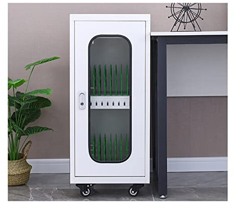Fully Assembled 10/20 Bay Mobile Charging And Storage Cart, Up To 14-inch Screen Size, Surge Protection, Front & Back Access Locking Cabinet (Color : White, Size : 20 slots)