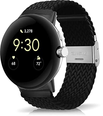 Niboow Intrecciato Cinturino per Google Pixel Watch 3 41mm 2024/Pixel Watch 2 2023/Pixel Watch 2022, Sportiva Nylon Cinturini per Google Pixel Watch 3 41mm/Pixel Watch 2/Pixel Watch 1 - Nero