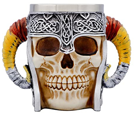 WOKHACH 18oz Gift Horn Skull Beer Mug Stainless Steel Large Coffee Cup Norse Gothic Decor Viking Festival Gift GOT Pirate Decor