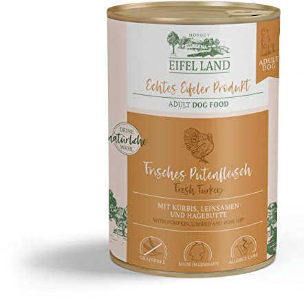Hofgut Eifel Land Huhn 6 x 400 | getreidefreies Hundefutter aus regionaler Herstellung | Hypoallergen | ohne künstliche Zutaten