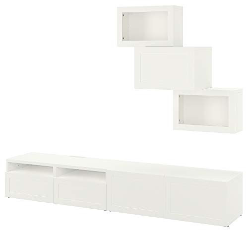 Ikea BESTÅ TV-Aufbewahrungs-Kombination / Glastüren, 240 x 42 x 190 cm, Weiß / Hanviken Weiß / Klarglas