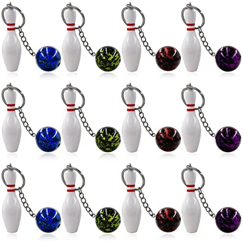 Bowling Schlüsselanhänger, 12 Stück Mini Bowling Mitgebsel Anhänger Schlüsselbund Bowling Pins Schlüsselhalter Bowling Schlüssel für Freunde Kinder Familie