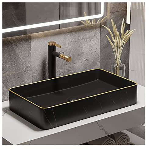 Badezimmerspüle Waschbecken Handwaschbecken Badezimmer-Waschbecken, rechteckig, Keramik-Waschbecken über der Theke, for Schrank, Toilette, Hotel-Kunstbecken (Pop-up-Abfluss und Wasserhahn nicht im Lie