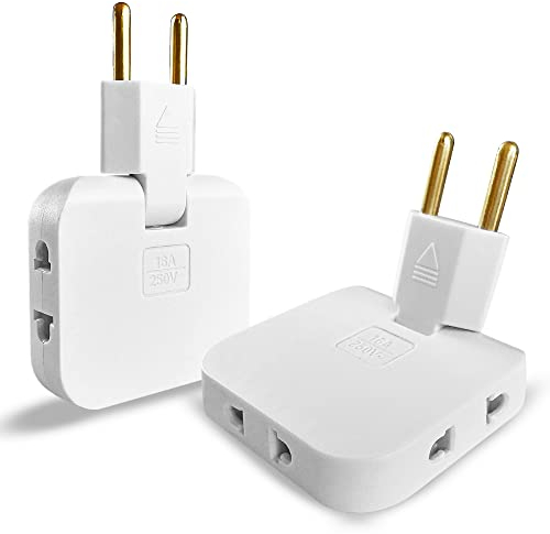 2x Mehrfachsteckdose Flacher Stecker mit 3 Adapter Steckdose | Steckdosenadapter EU-US | Flachstecker Mehrfachsteckdose mit 180º Drehbarer Kopf | Mehrfachstecker Flach 16A / 250V | Verteilersteckdose