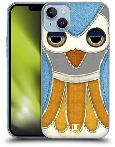 Head Case Designs Azul Patchwork de búho Caso de Gel Suave Compatible con Apple iPhone 14 Plus