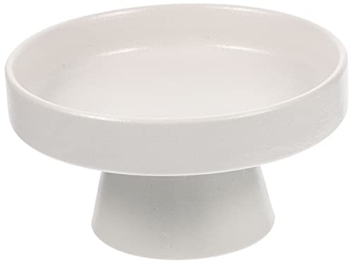 Luxshiny Ceramic Footed Bowl - Fruit Serving Tray, Decorative Pedestal Bowl, Vintage Round Holder, Dessert Display Stand for Kitchen Counter Centerpiece - White
