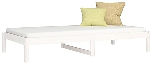 vidaXL Tagesbett Gästebett Sofabett Sofa Einzelbett Bett Bettsofa Bettgestell Bettrahmen Schlafsofa Holzbett Weiß 90x200cm Massivholz Kiefer