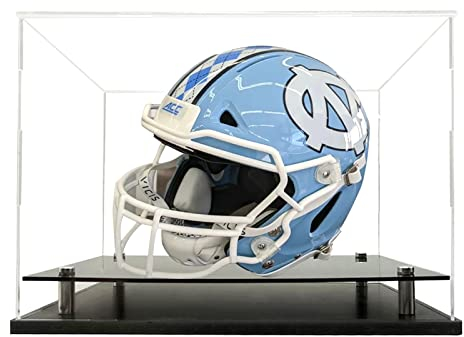 Mini-Helm-Vitrine, Acryl-Mini-Fußball-Helment-Vitrine verfügt über eine PVC-Basis mit silberfarbenen Erhöhungen, kostenloses Namensschild, UV-Schutz.