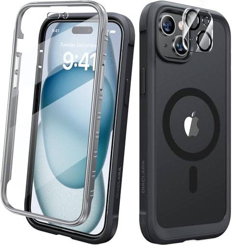 Diaclara Magnetic Designed for iPhone 15 Case, Compatible with MagSafe Built-in Touch Sensitive Anti-Scratch Screen Protector, with Camera Lens Protector for iPhone 15 6.1 (Black)