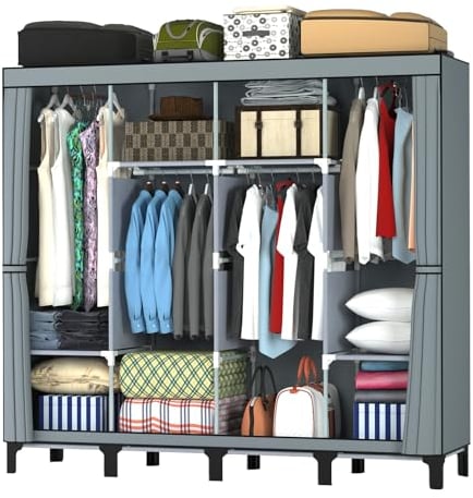 LOEFME Kleiderschrank 170 * 175 * 45cm, Stoffschrank für Schlafzimmer, Kleiderschrank Stoff, Stoffkleiderschrank mit 2 Hängenden Schienen