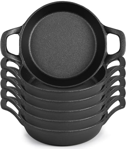 Ziliny Mini Skillets Cast Iron Pan 6.34 x 1.5 Inch Ramekin Set Black Small Casserole Dish Cookware Oven Safe for Kitchen Indoor Outdoor Picnic(6 Pack) (JNE-Ziliny-228)