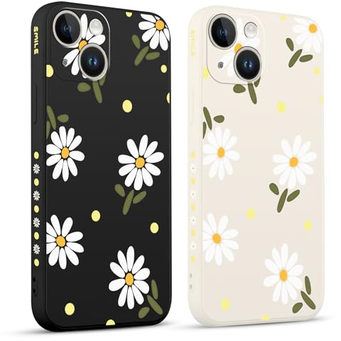 Pnakqil 2 stück Handyhülle für Apple iPhone 14 6.1, Hülle Blumen Gänseblümchen Chrysantheme Bemaltes Muster süß Aesthetic Silikon Schutzhülle Tasche Schön Mädchen Kameraschutz Case