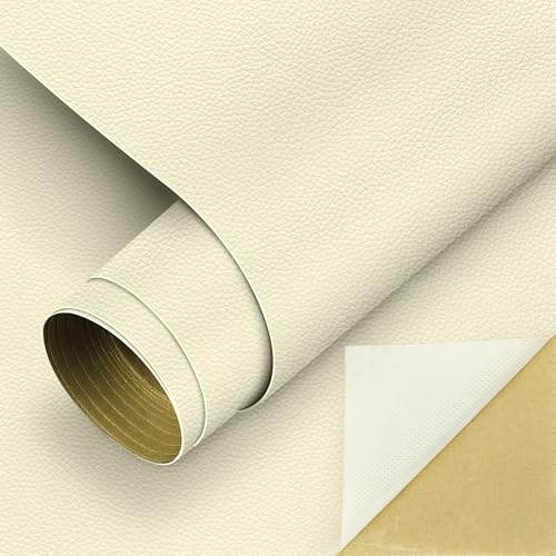 Kunstleder Selbstklebend | 43 x 300cm | Kunstleder Reparaturset für Couch Autositz/Sofa Möbel/Leder Reparatur Handtasche Leder-Schuhflicken (Beige)