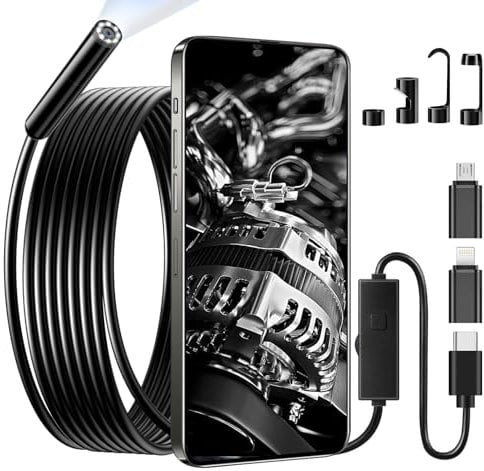 FDKene Endoscope Inspection Camera, Snake Borescope, 1080P HD with 8 LED Lights, IP67 Waterproof, Black, USB, 16.5 FT/5M