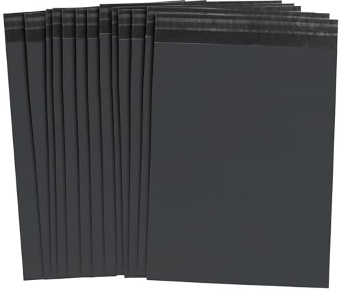 100 Versandtaschen, schwarz, Kunststoffumschläge (254 x 330 mm) | Selbstklebend für Postkarten, Pakete für Sendungen, aus Kunststoff, verschiedene Umschläge