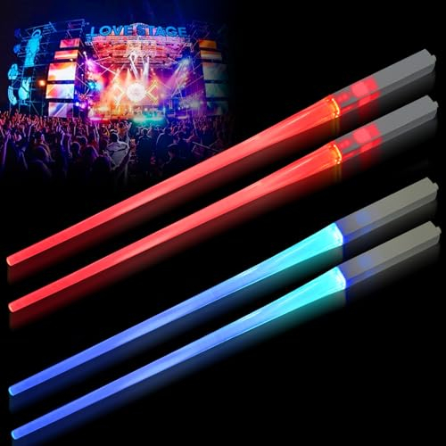 2 Pares Lightsaber Chopsticks, Iluminados Palillos,Palillo de Sable de Luz Sin BPA y Aptos para Alimentos,Reutilizables, Lavable a Máquina,Palillos Chinos Espada Laser para Cocina Fiesta