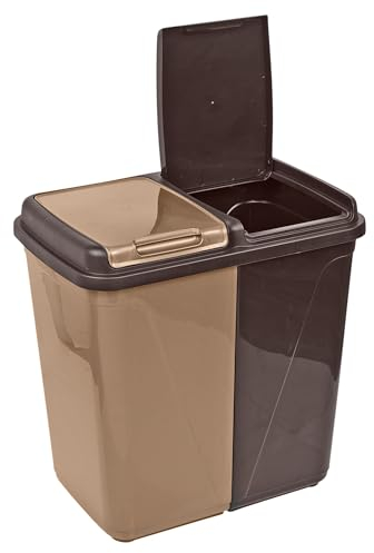 URBNLIVING 60/90L Double Kitchen Recycling Laundry Duo Bin Garbage Under Cabinet Trash Can (90L brown and Beige)