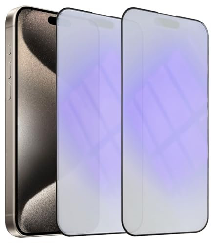 SOOPUR 2 Pack Anti-Glare Blue Light Blocking Screen Protector for iPhone 15 Pro Max, Anti Blue Light Eye Protection Tempered Glass Film 6.7, Matte Finish, Smooth Feel & Sensitive Touch