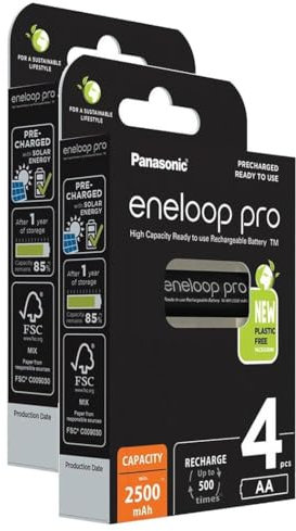 Eneloop Pro Lot de 2 x 4 Piles Rechargeables Mignon 2500mAh AA Ni-MH 1,2V