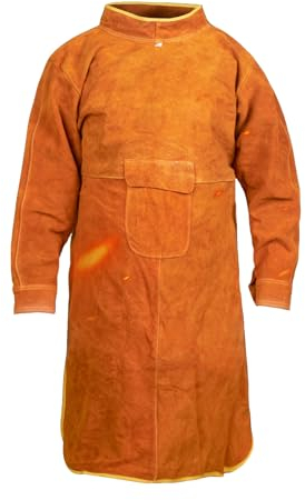 FaroLy Delantal de Soldador de Cuero con Manga, Calor Resistente a la Llama Weld Coat, Chaqueta de Soldadura de Alta Resistencia Abrigo para Hombres Mujeres