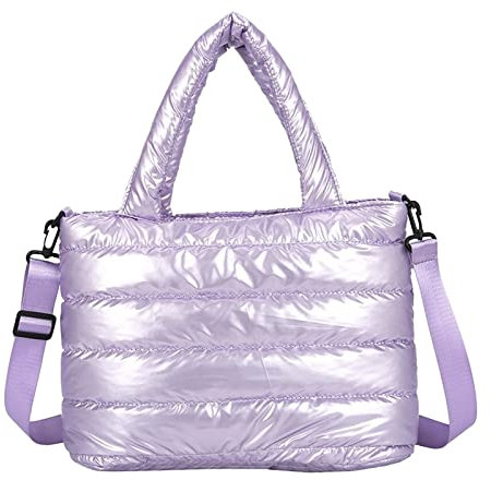 O Bag Taschen Original Einkaufstasche für Damen, Handtasche, leichte Winter-Daunen-Baumwollpolsterung, Umhängetasche mit Daunenpolsterung Zirkeltraining Taschen (Purple, One Size)
