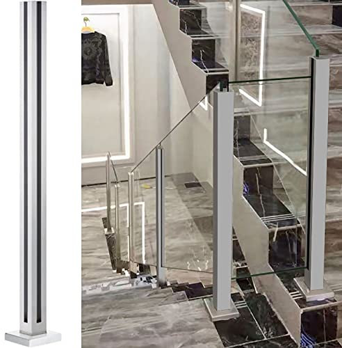 ASHILD Quadratischer Glasgeländerpfosten, Balustraden-Deckgeländer-Klemmsystem mit Installationskits, Hochleistungs-Zaunpfosten aus Glas für Balkontreppen-Gartenzäune, Höhe 65 cm