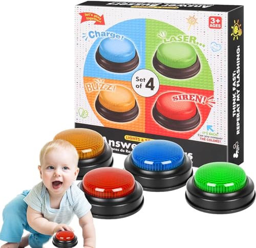 4 Stück Antwort Buzzer, Mehrfarbig Learning Resource Buzzer Ton Und Licht Tasten Spielzeug Zubehör Für Quiz Games Für Spieleabende Im Klassenzimmer Und In Der Familie, 20.5x20.5x4.5cm