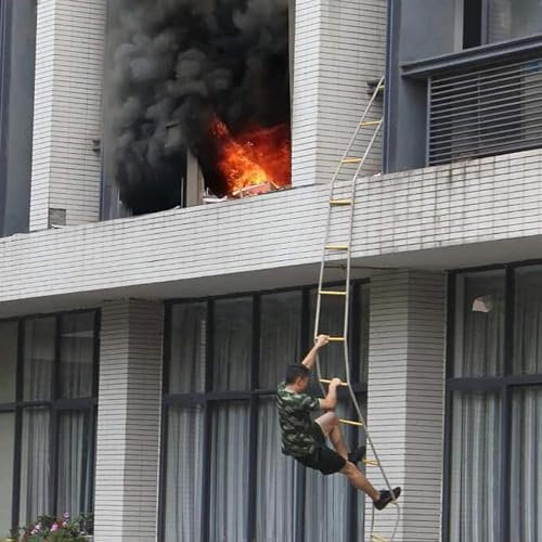 Feuerleiter, Feuerleiter aus Strick, Notleiter mit Karabinern, schwer entflammbar, Notleiter aus rutschfestem Nylon, weiche Leiter
