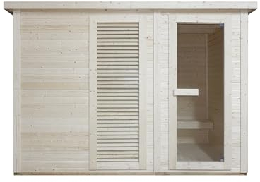 SANOTECHNIK Sauna d'extérieur VAASA - Sauna d'extérieur pour 4 à 6 personnes 310 × 230 × 219,5 cm, four Harvia 8 kW, bois d'épicéa thermique, verre ESG - N° d'article F30130