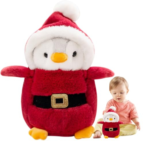 Yuragim Pinguin Kuscheltier Süß, Pinguin Stofftier Plüschtier Kuscheltier Plüschpuppen Pinguin Kissen Weihnachten Geschenk, Pudgy Penguin Plush für Mädchen (Rot Weihnachtsmann Pinguin, 25cm)