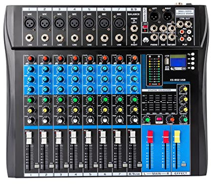 Mezclador de Música de 8 Canales Con Bluetooth - Mesa de Mezclas DJ y Karaoke - Interfaz de Audio USB - Consola de Mezcla