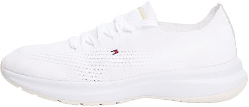 Tommy Hilfiger Baskets de Running Femme Knit Basses, Blanc (White), 39