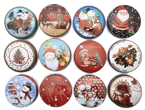 Lata De Galletas Navideñas,Latas De Galletas Navideñas - 12 recipientes de hojalata navideños con tapas,Cajas de almacenamiento de galletas para vacaciones de invierno, juguetes pequeños, aperitivos y