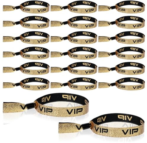 JJUNW 20 Stück VIP Stoff-Armbänder, Glitzer Eintrittsbänder mit VIP, Einlassbänder Eintrittsarmbänder, Partybänder VIP Identifikationsarmbänder für Events Konzert Festival Geburtstag Hochzeit(Gold)