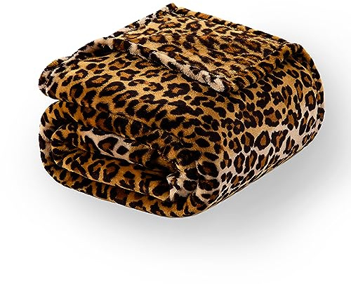 Excervent 3D Leopard Flanell Fleecedecke Queen-Size, 300 GSM Leichte Gepardendecke für Sofa, super weiche bequeme warme Decken, 229 x 229 cm, Braun