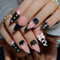 Long Black French Tip Acrylic Press On Stiletto Nails with Heart & Alloy Beads, 24PCS Reusable Gothic Press-Ons for Women, Easy DIY Manicure, Perfect for Party & Daily Wear