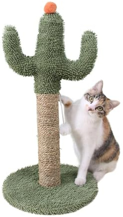 Cactus Cat Tree, Carino Cat Scratcher, Green Cactus Scratching Post, Agaggiatore per unghie in sisal stabile, pali da grattare per gattini con palla interattiva per piccoli gattini