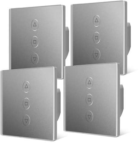Tallifun 4 Pack Interrupteur Volet Roulant Connecté, 80 * 80mm Interrupteur de Stores WiFi Compatible Alexa/Google Home/SmartLife, APP Contrôle à Distance - Fil Neutre Requis (Gris)