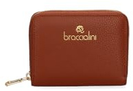 Braccialini Basic Geldbörse aus gelbem Leder, Modell Zip Around Mini, mit goldener Logoprägung vorne. Eine Innentasche mit Reißverschluss für Münzen., braun, Taglia Unica, Casual
