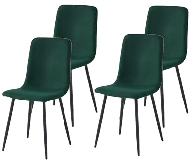 Hela Tische, 4er Set Esszimmerstuhl Leipzig, Bezug Samt Cord-Optik Grün, Rundrohr Metallfüße, 120kg belastbar