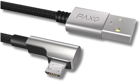 PAXO Cavo micro USB in nylon da 2 m, connettore ad angolo di 90 gradi, cavo di ricarica USB a micro USB, cavo dati, cavo di ricarica, USB 2.0