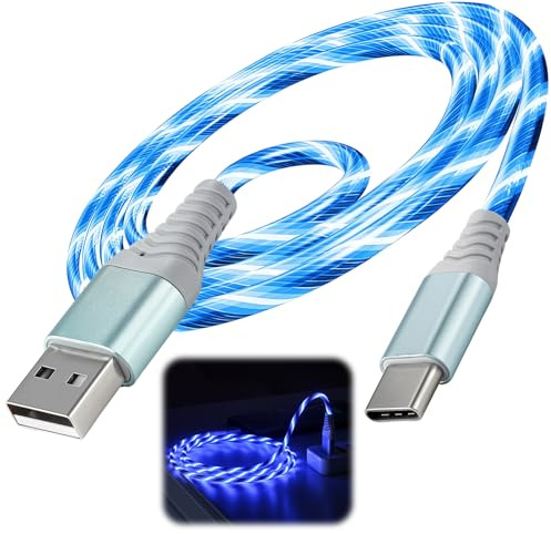 Aihoom 2m 40W USB C Light-Up Charging Cable, Fast Charge Type-C Lead with LED Glow, TPE Anti-Tangle Durable USB-A to USB-C Data Cable for Smartphones, Tablets, Gaming Consoles, Blue