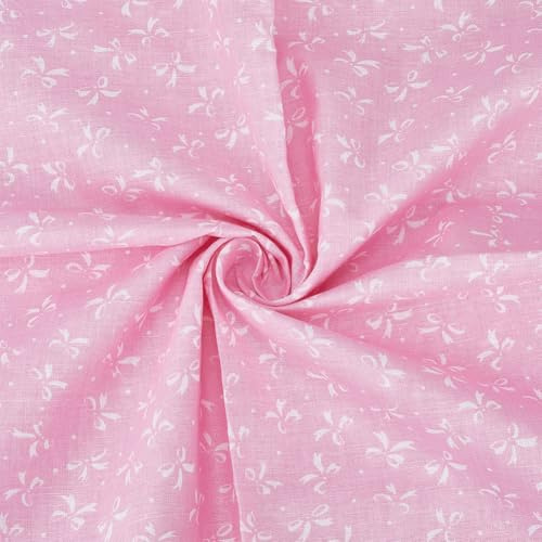 PH PandaHall Stoff Mit Schleifendruck Meterware Rosa Baumwollstoffe 1.6m Breit Schleifenmuster Bastelstoff Schleifen Dekostoffe Zum Nähen von Kleidung Quilten Patchwork Heimdekorationsbedarf 1m