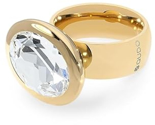 Qudo gold Ring TIVOLA big Edelstahl crystal (weißer Stein) (58 (19)