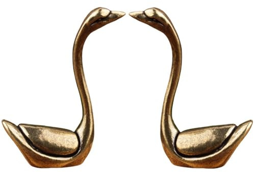 PIGPIGFLY Miniatur-Schwanenpaar aus massivem reinem Messing – Handgefertigtes Tierfiguren-Set, 5,6 cm hoch, 4,5 cm lang, Symbol der Liebe und Treue für Tisch und Wohnzimmer